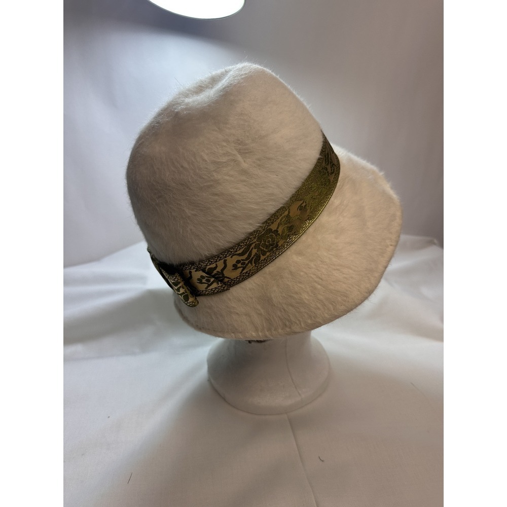 Cloche 1960's Hat Doree Of New York Beige With Gold/black Trim Wool Felt Very Gd - Picture 6 of 15